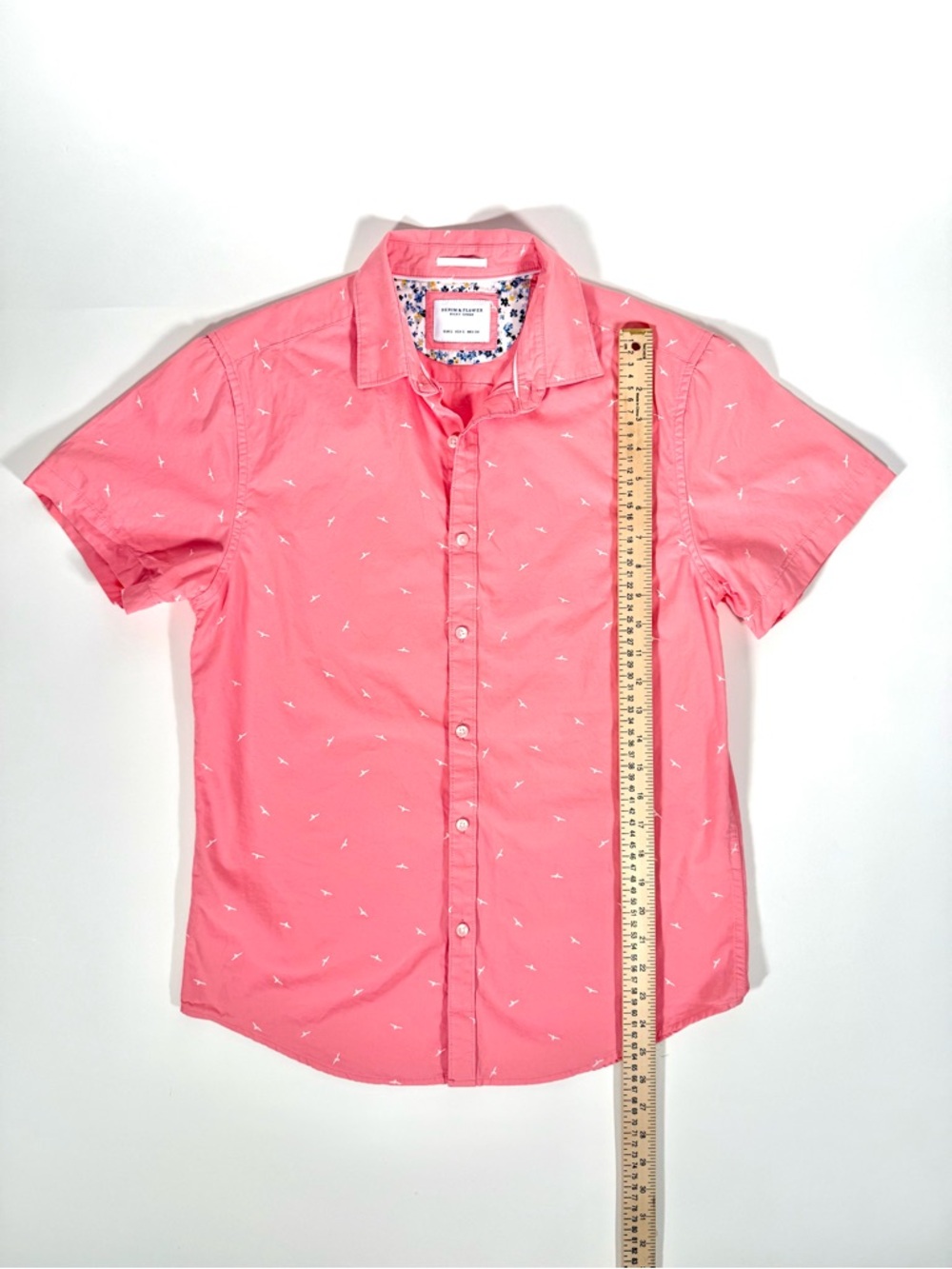 Denim & Flower Ricky Singh Pink Bird Slim Fit Short Sleeve Button Down Shirt S - Picture 8 of 12